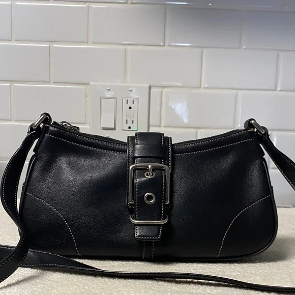 Coach Black Leather Shoulder Bag with Buckle - Picture 1 of 11